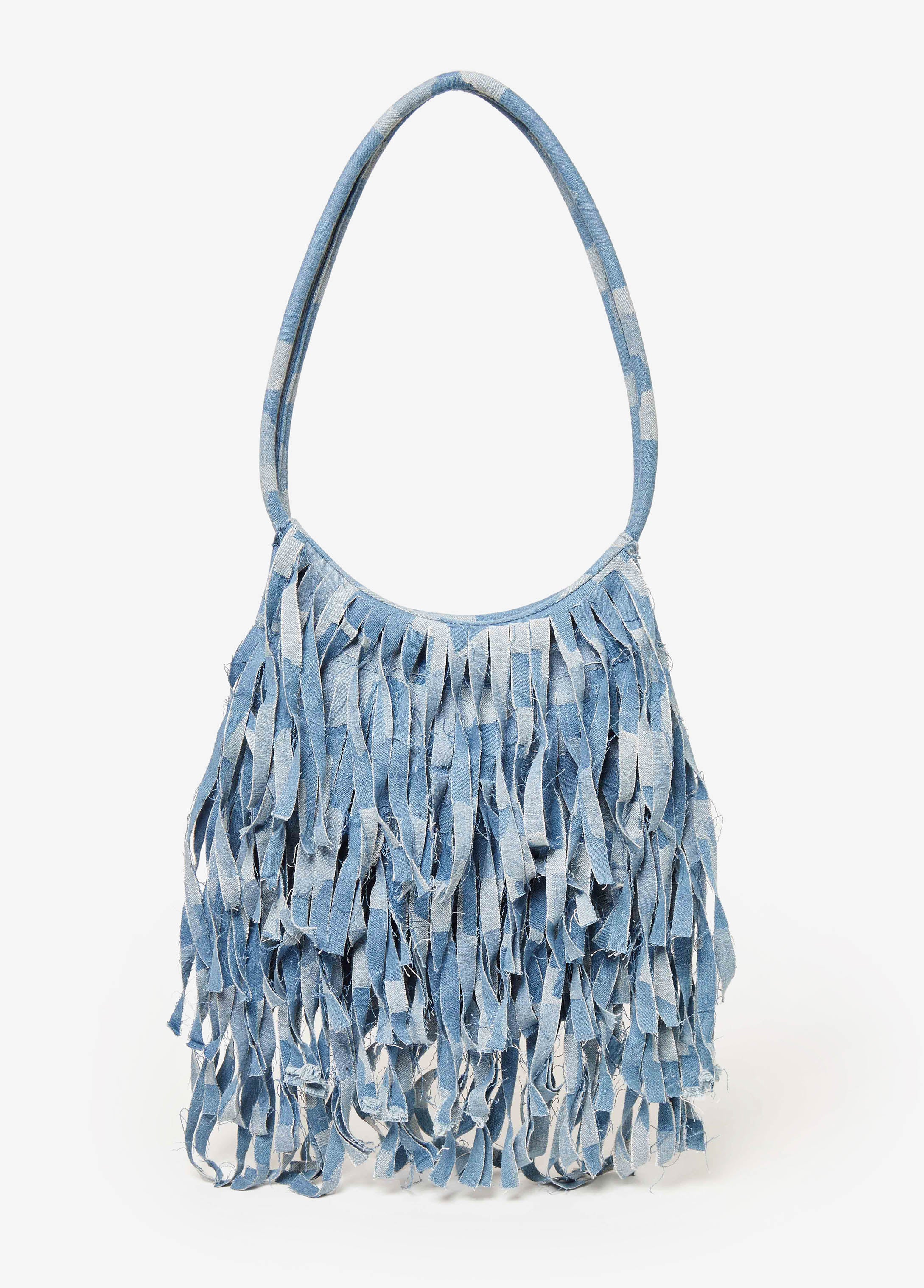 Fringed Patchwork Denim Bag