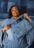 Oversized Quilted Denim Flap Bag