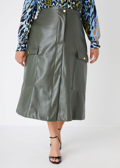 Faux Leather Midaxi Cargo Skirt, Deep Depths image number 0