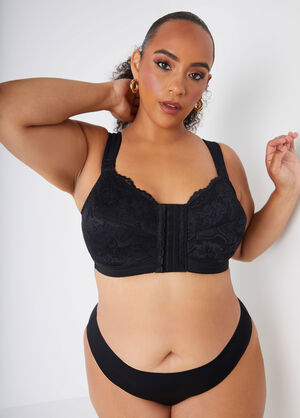 Front Close Wireless Posture Bra, Black image number 0