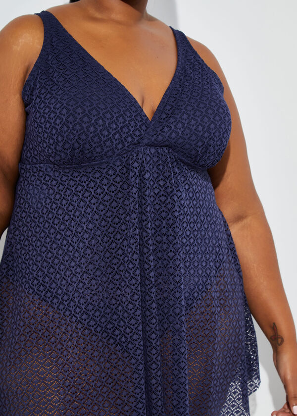 Plus Size Swimwear Nicole Miller Crochet Tummy Control Swimdress