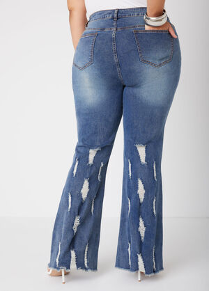 Distressed High Rise Flared Jeans, Blue image number 1