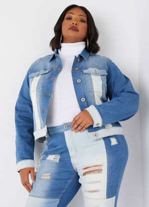 Colorblock Denim Trucker Jacket, Denim image number 0