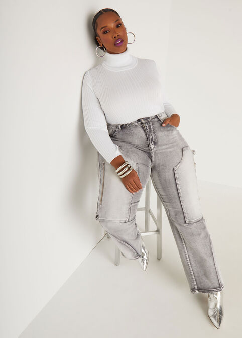 Faded Patchwork Wide Leg Jeans, Grey image number 2