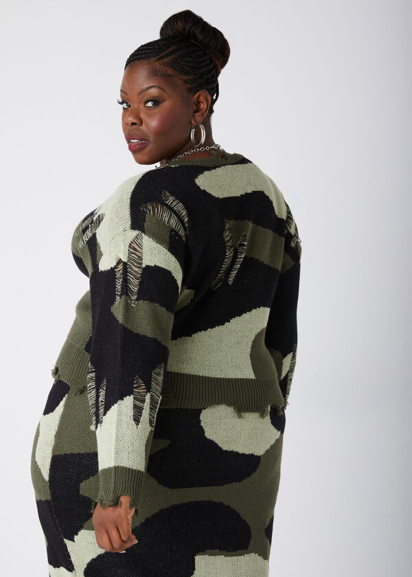 Distressed Camo Sweater, Olive image number 1