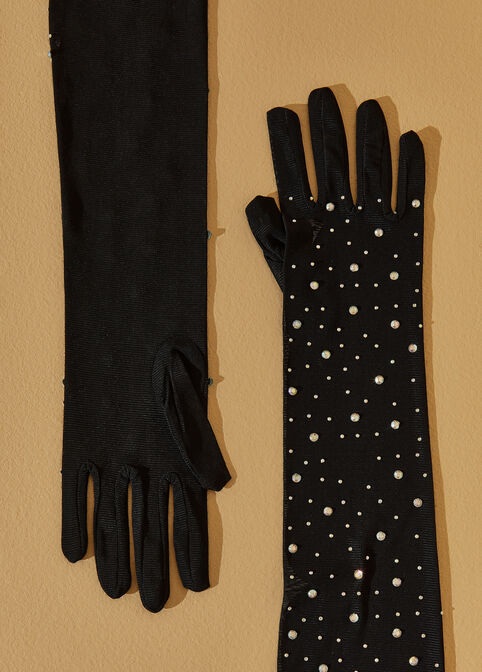 Crystal Embellished Opera Gloves, Black image number 2