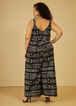 Abstract Linen Blend Jumpsuit, Black White image number 1