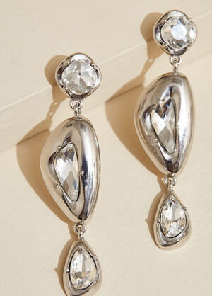 Crystal And Silver Tone Earrings, Silver image number 1