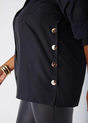 Button Detailed Poplin Shirt, Black image number 1