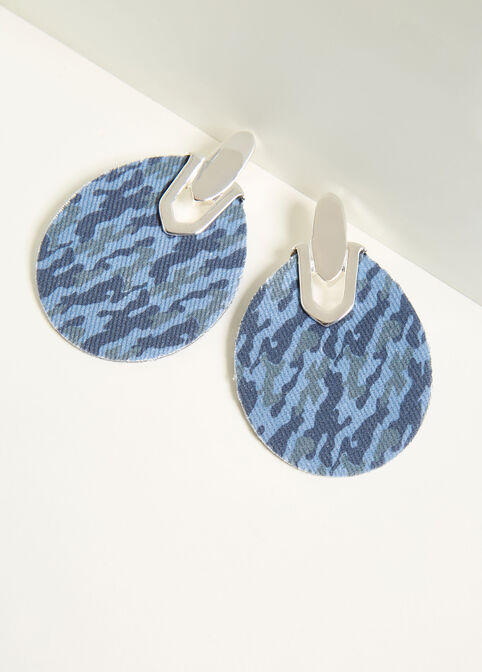 Camo Print Denim Earrings, Denim image number 1