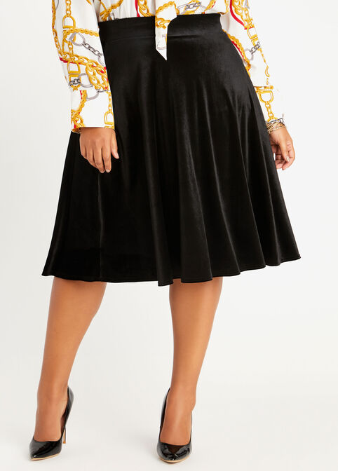 Drape Pull On Velvet Skirt, Black image number 0