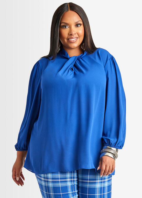 Twist Front Crepe Blouse, Sodalite image number 0