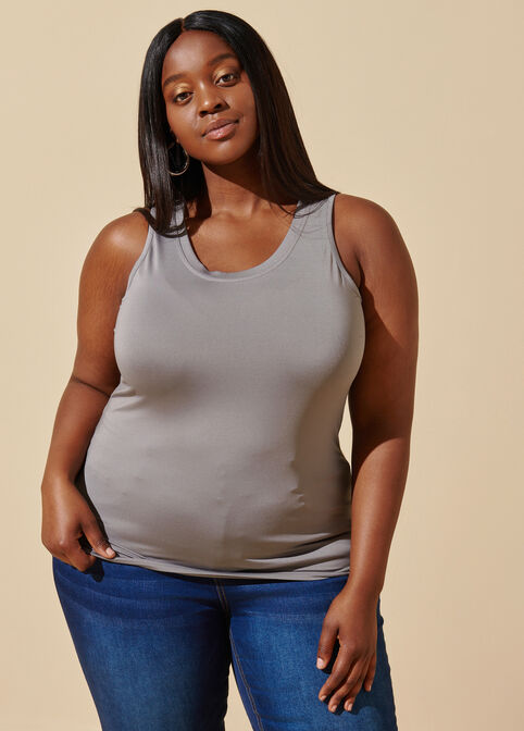 Plus Size Slinky Chic Sleeveless Stretch Fitted Scoop Neck Tank Top
