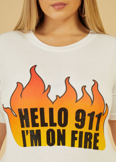 Hello 911 Embellished Graphic Tee, White image number 2