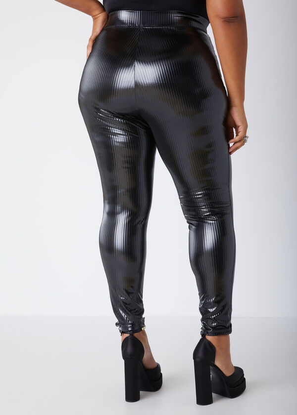 Striped Liquid Leggings, Black image number 1