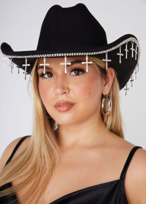 Cross Faux Suede Cowboy Hat, Black image number 0