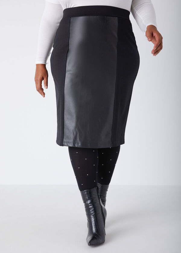 Faux Leather Paneled Pencil Skirt, Black image number 0