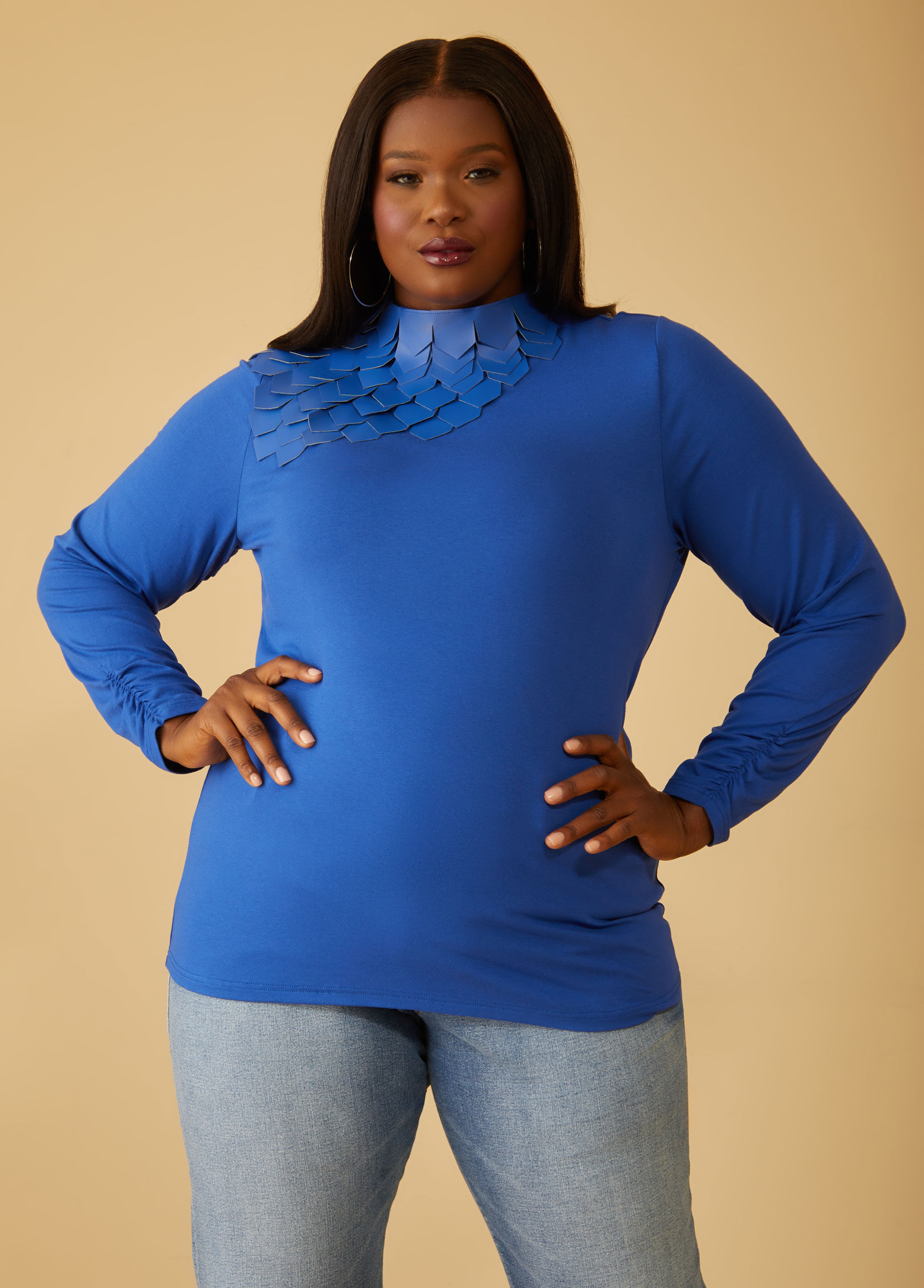 Plus Size Knit Long Sleeved Tee Plus Size T Shirt Tops