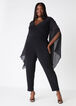 Drama Sleeved Faux Wrap Jumpsuit, Black image number 0