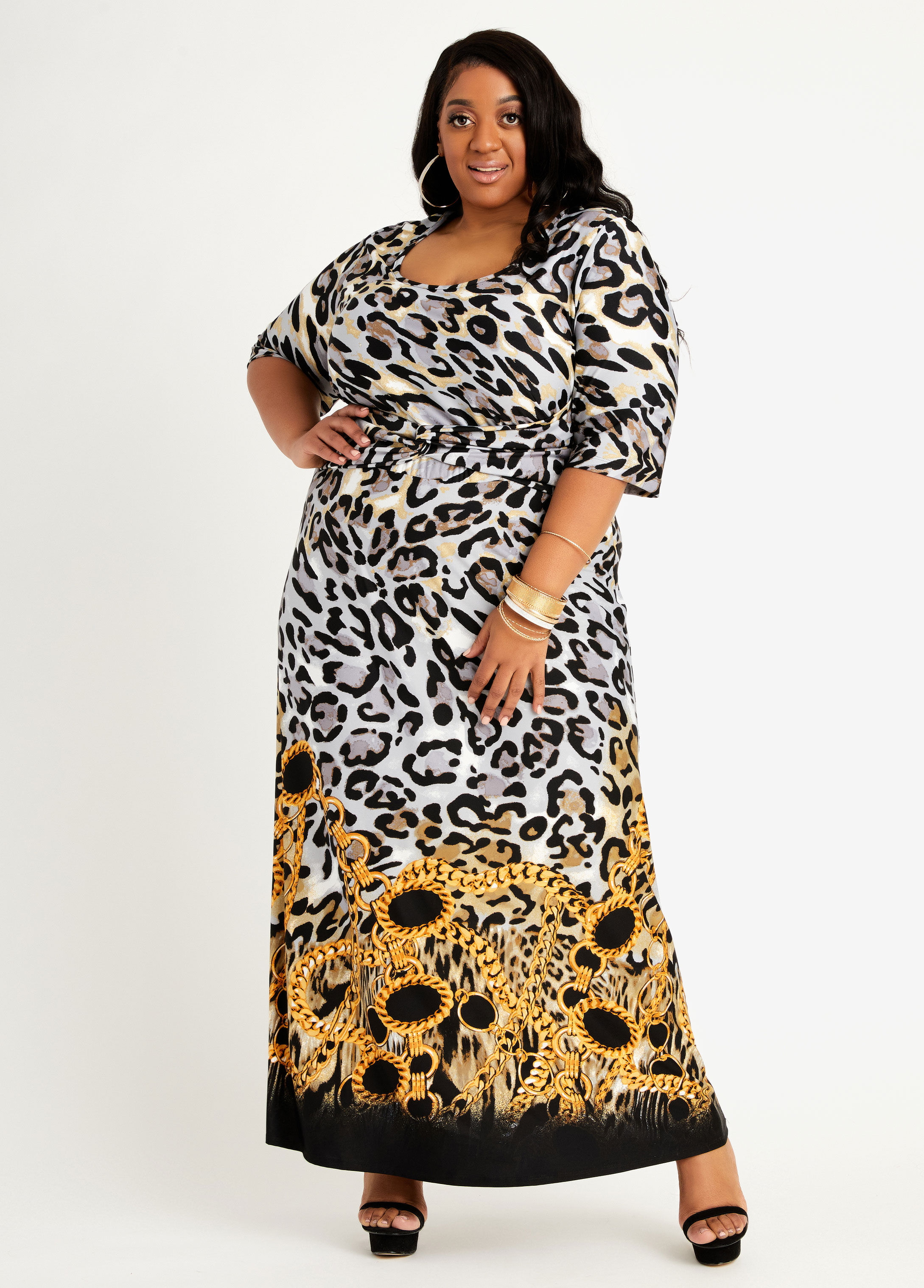 Plus Size Tall Animal Status Print Knot Waist Sexy Bodycon Maxi Dress