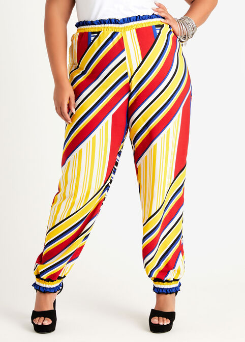 Colorblock Stripe Smocked Jogger, Tango Red image number 0