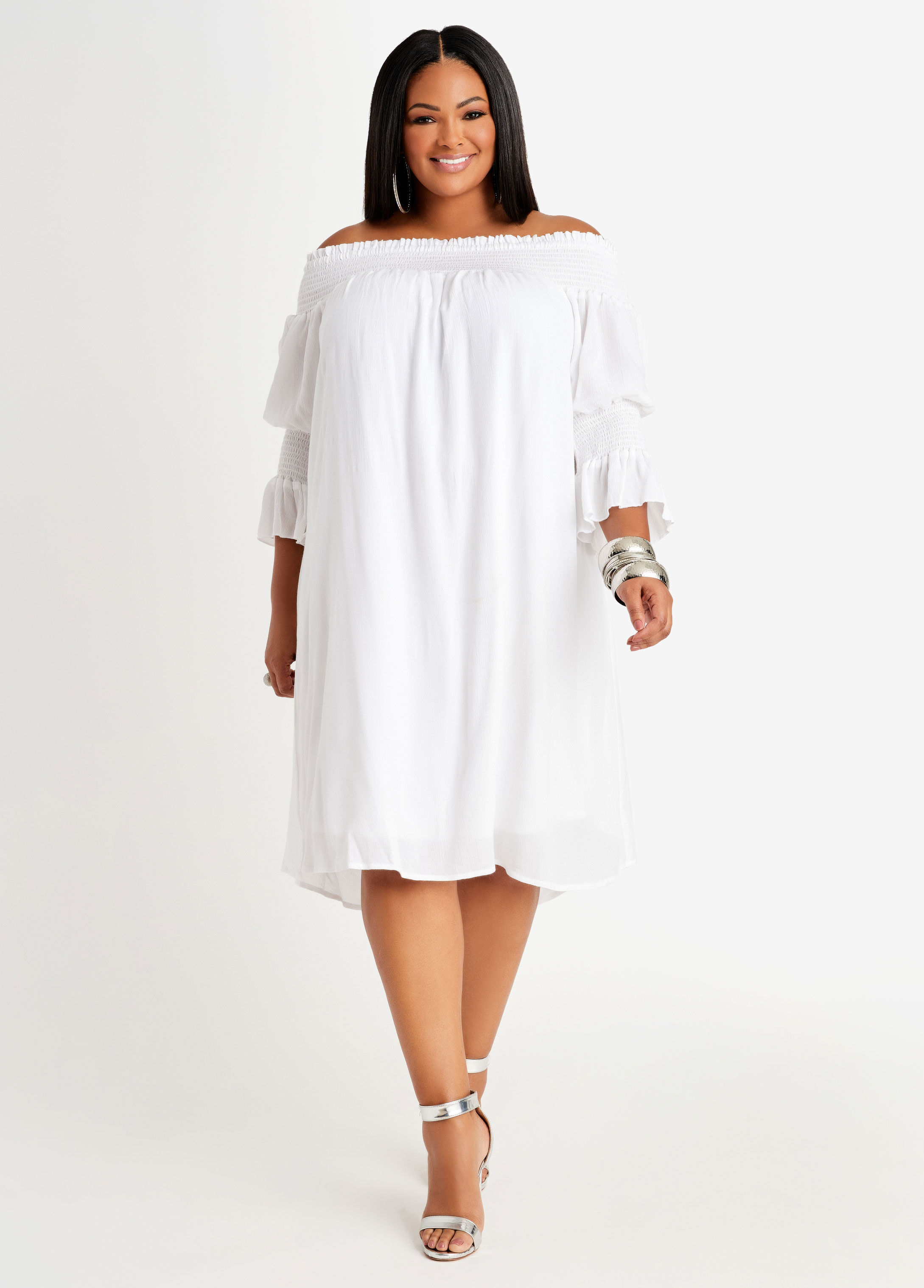 white off the shoulder dress plus