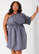 One Shoulder Bubble Dress, Denim Blue image number 2