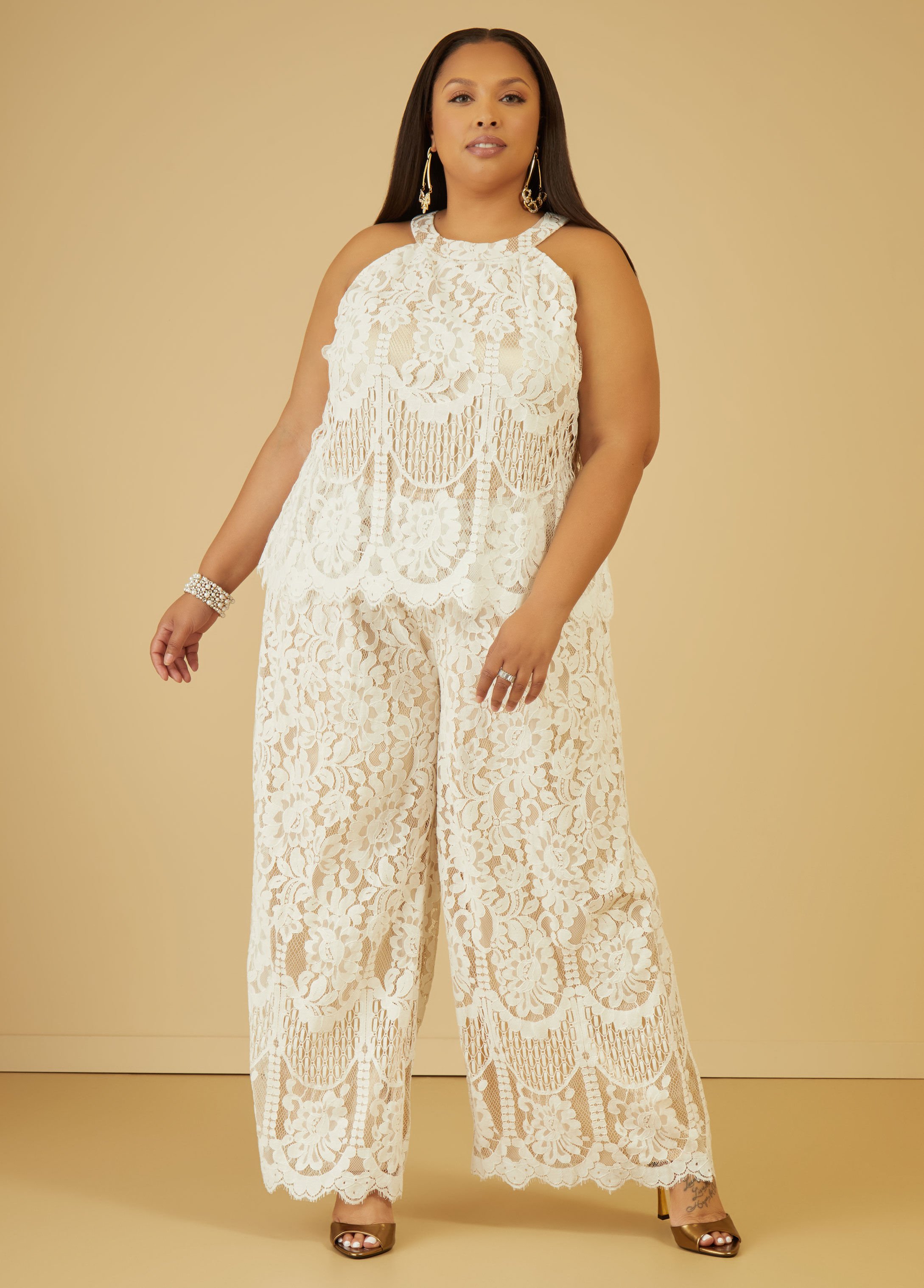 Corded Lace Straight Leg Jumpsuit