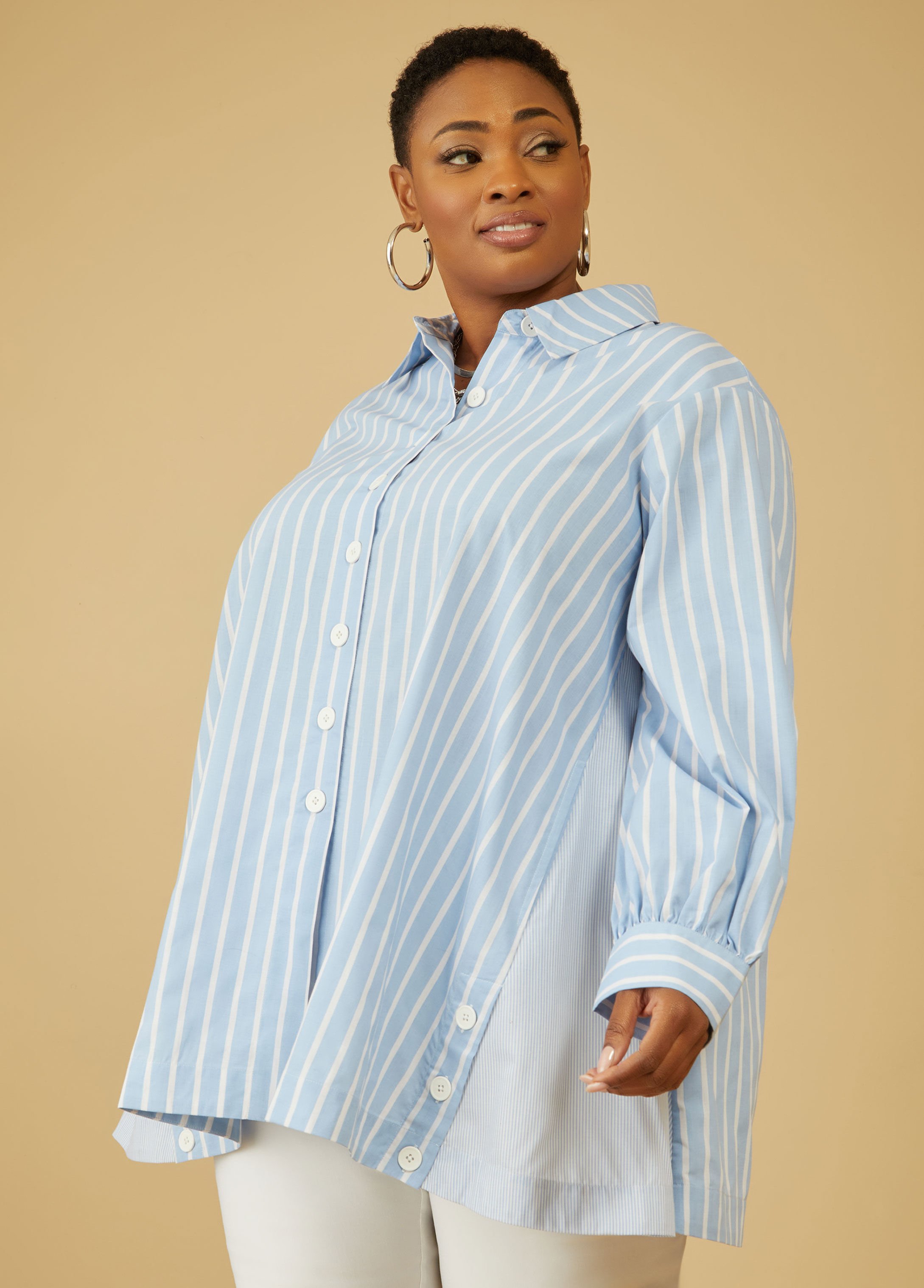 Button Detailed Striped Shirt