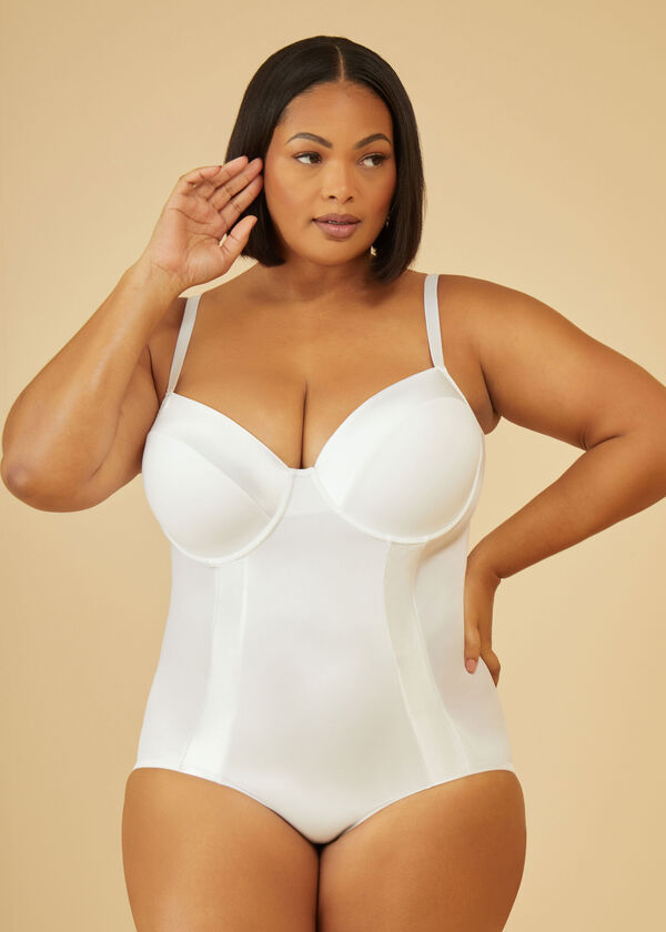 Satin Trimmed Shapewear Bodysuit, White image number 0