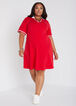 Stripe Trimmed Jersey Polo Dress, Tango Red image number 0