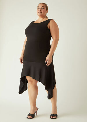 Asymmetric Flounced Sheath Dress, Black image number 0