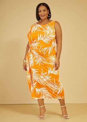 One Shoulder Tropical Midaxi Dress, Orange image number 0