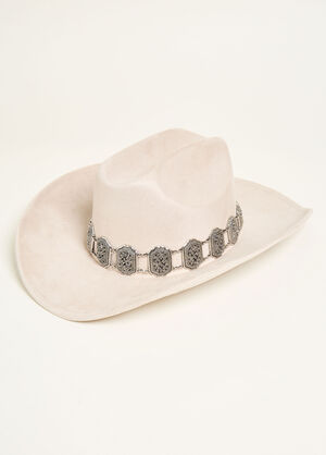 Medallion Faux Suede Cowboy Hat, Stone image number 0