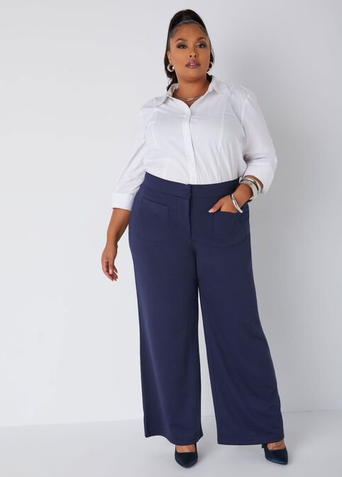 High Rise Ponte Wide Leg Pants, Peacoat image number 2