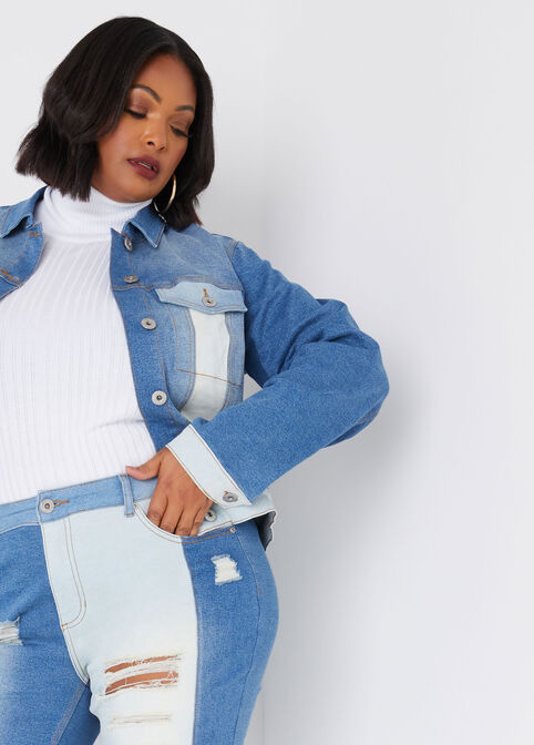 Colorblock Denim Trucker Jacket, Denim image number 2