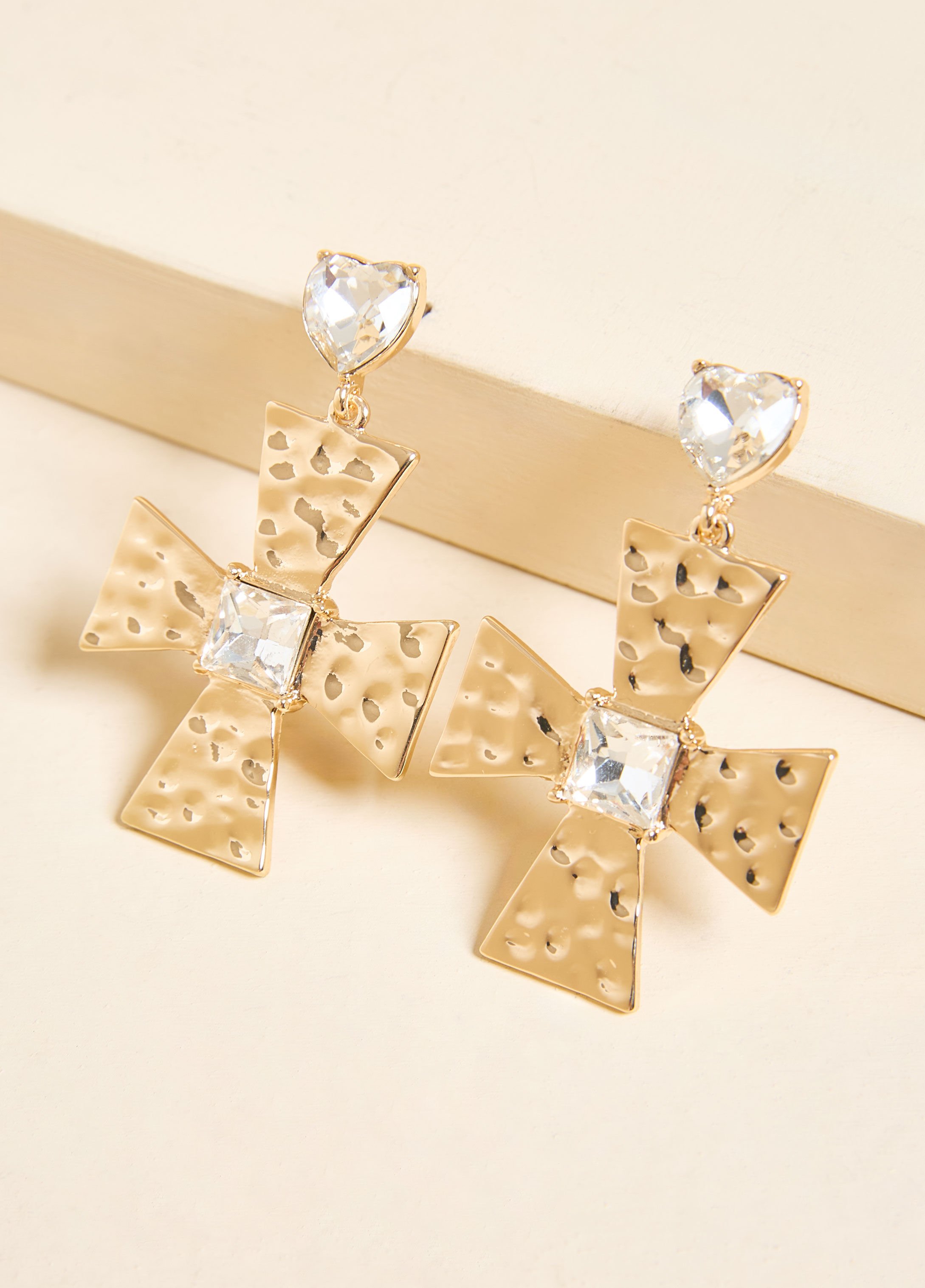 Hammered Gold Tone Cross Earrings