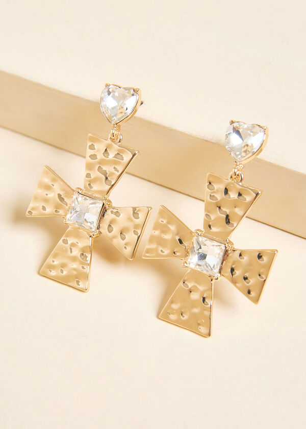 Hammered Gold Tone Cross Earrings, Gold image number 1