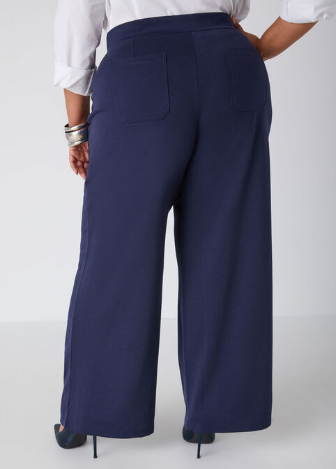 High Rise Ponte Wide Leg Pants, Peacoat image number 1