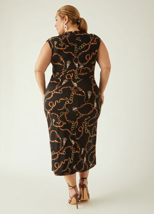Status Print Faux Wrap Midaxi Dress, Black Combo image number 1