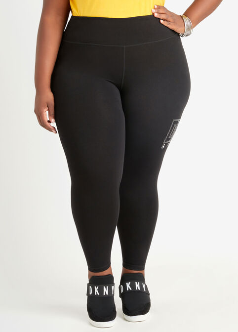 DKNY Sport Women's Full Length Basic High Waisted Leggings / Tights - Black