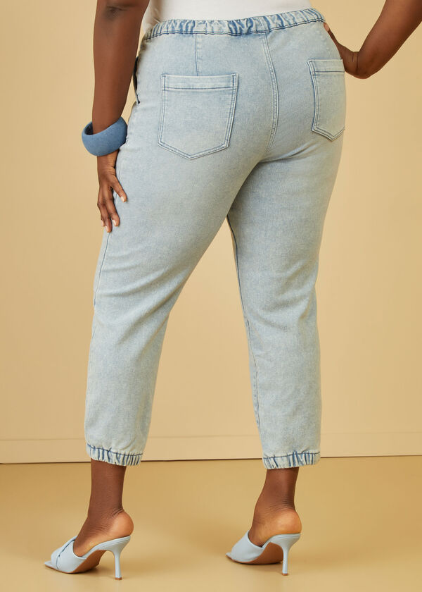 Cropped Drawstring Denim Joggers, Lt Sky Blue image number 1