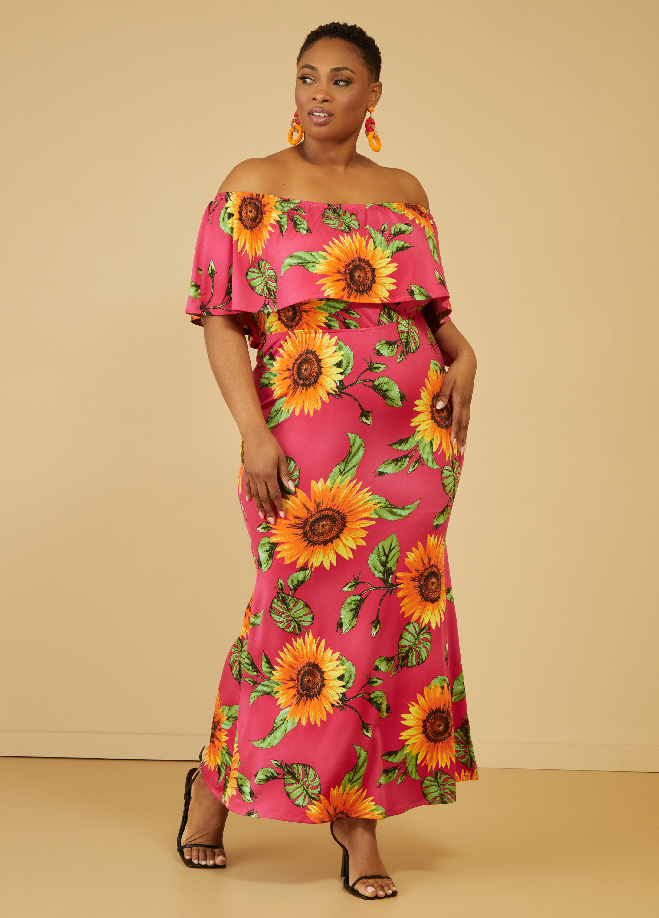 Plus Size sunflower maxi dress plus size casual dress fashion dresses