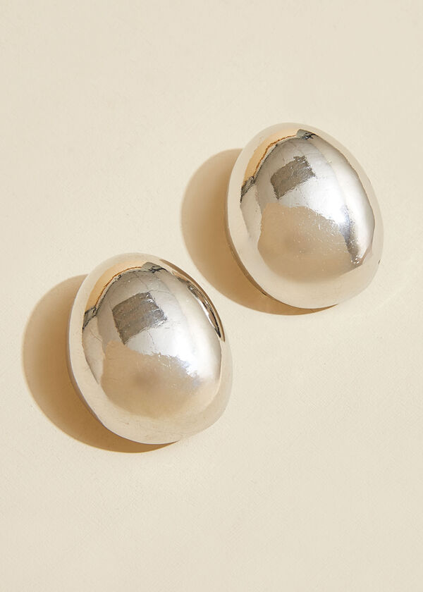 Silver Tone Dome Stud Earrings, Silver image number 1