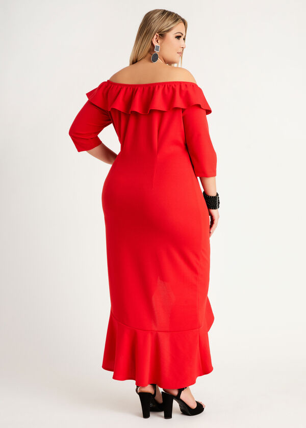 Plus Size Ruffle Off The Shoulder Hi Low Bodycon Sexy Party Dress 
