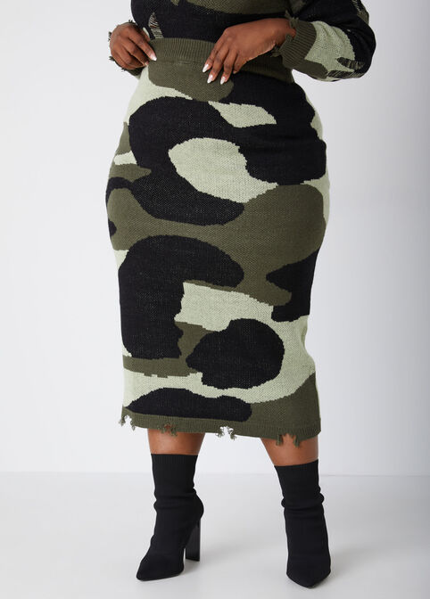 Distressed Camo Midaxi Skirt, Olive image number 2