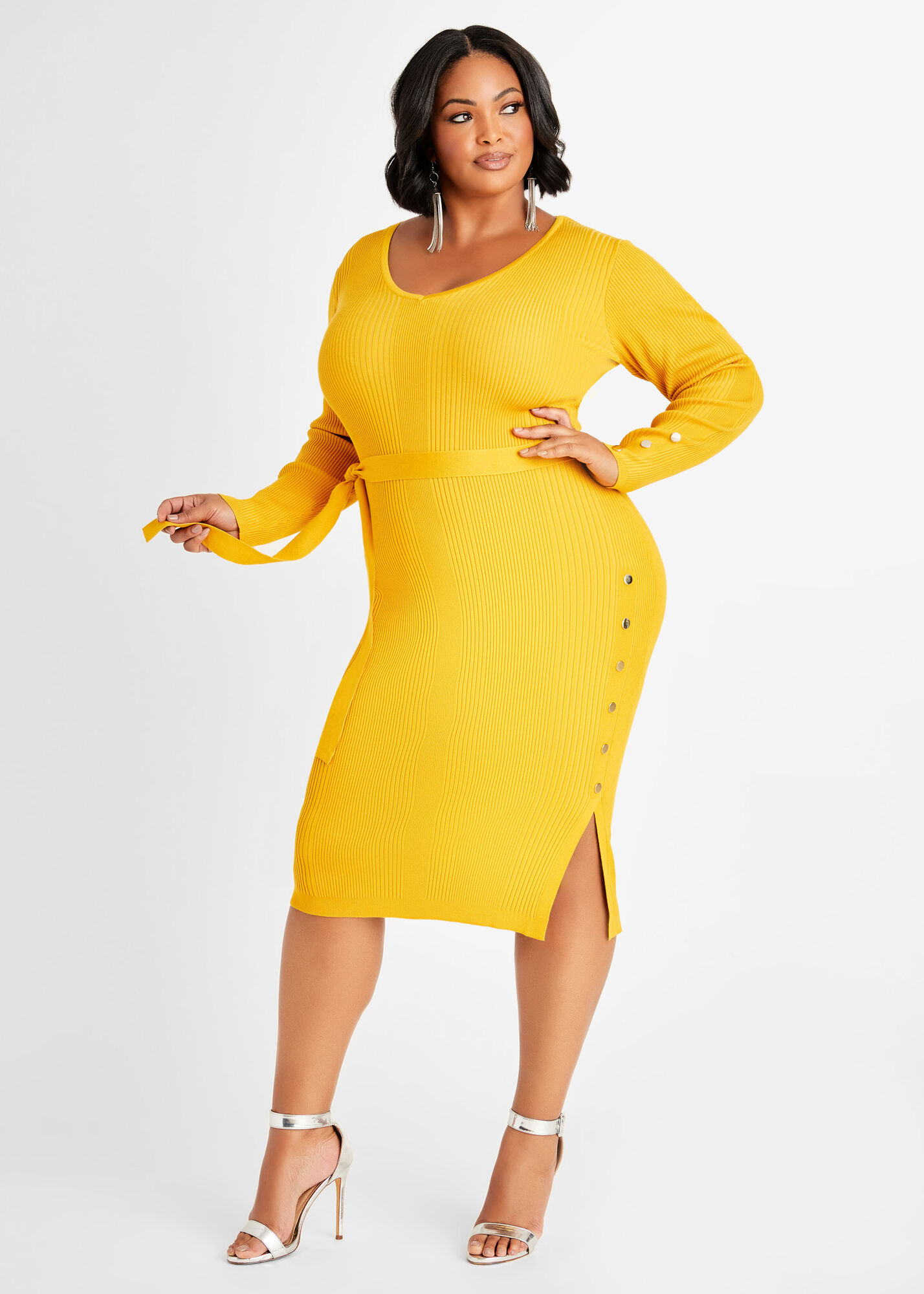 Plus Size midi knit dress ribbed knit plus size bodycon dress