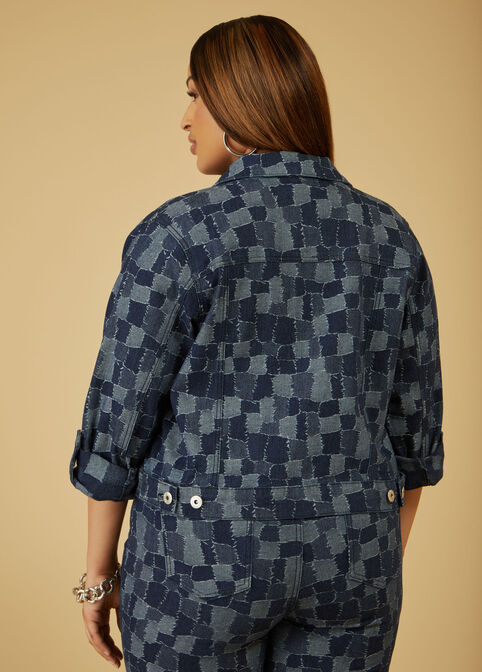 Cropped Patchwork Denim Jacket, Dk Rinse image number 1