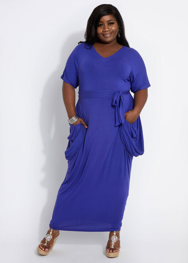 Plus Size Belted Draped Sketch Knit Casual Sexy Summer Maxi Dress