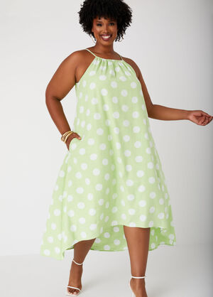 Polka Dot Midi Hi Low Dress, Jade Lime image number 0